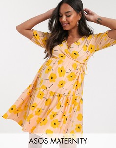 Свободное платье с запахом и цветочным принтом ASOS DESIGN Maternity-Мульти