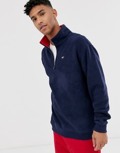 Темно-синий флисовый свитшот с молнией и маленьким логотипом Tommy Jeans