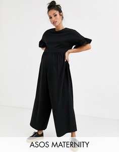 Свободный комбинезон с оборками на рукавах ASOS DESIGN Maternity-Черный