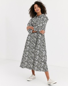 Платье-рубашка миди с леопардовым принтом ASOS DESIGN-Мульти
