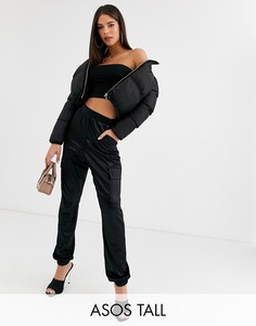 Атласные джоггеры с карманами ASOS DESIGN Tall-Черный