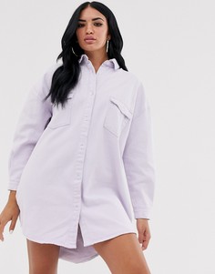 Джинсовое платье-рубашка сиреневого цвета Missguided-Кремовый