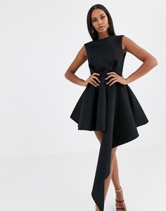 Короткое приталенное платье с асимметричным краем и высоким воротником ASOS DESIGN-Черный