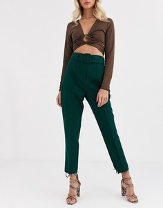Брюки-сигареты с завышенной талией и поясом ASOS DESIGN-Зеленый