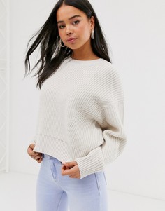 Кремовый джемпер с круглым вырезом и отделкой в рубчик New Look