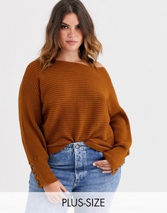 Джемпер в рубчик с широким вырезом Only Curve-Коричневый