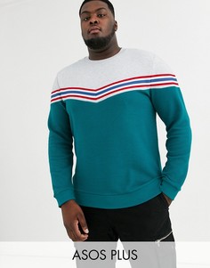 Свитшот в рубчик с шевронными вставками колор блок ASOS DESIGN Plus-Зеленый