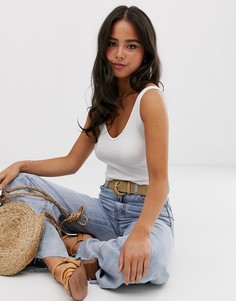Однотонный кроп-топ в рубчик Free People-Белый