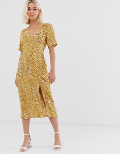 Чайное платье миди с анималистичным принтом Miss Selfridge-Желтый