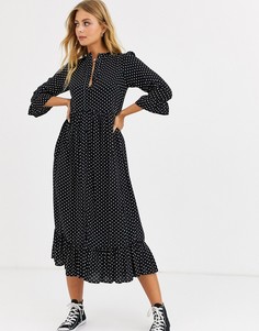 Свободное ярусное платье макси в горошек с пуговицами ASOS DESIGN-Мульти