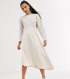 Трикотажное платье миди ASOS DESIGN Petite-Кремовый