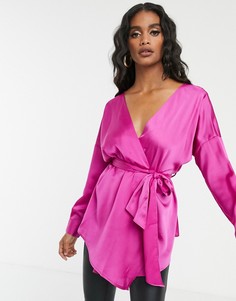 Розовая блузка с запахом и поясом Missguided-Фиолетовый