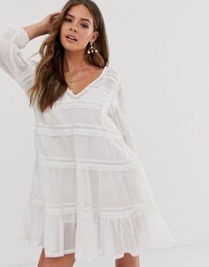 Ярусное платье мини с вышивкой Free People Вerlin-Кремовый