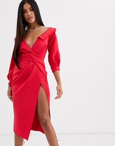 Платье миди с узлом спереди ASOS DESIGN-Красный
