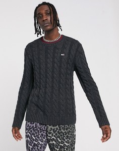 Темно-серый трикотажный джемпер вязки \в косичку\" с логотипом Tommy Jeans