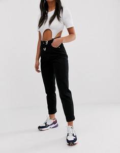 Черные брюки в винтажном стиле с поясом Bershka-Черный