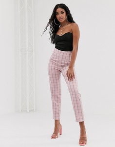 Розовые брюки-сигареты в клетку Missguided-Розовый
