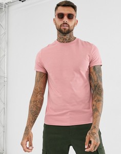 Розовая футболка с круглым вырезом и отворотами на рукавах ASOS DESIGN-Розовый