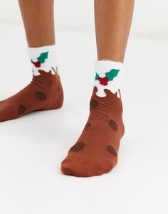 Носки с рождественскими пудингами ASOS DESIGN-Коричневый