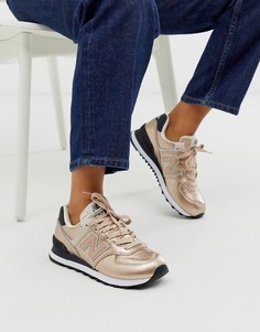 Розово-золотистые кроссовки металлик New Balance 574-Золотой