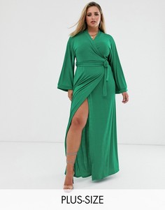 Зеленое платье макси с запахом Missguided Plus-Зеленый