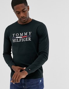 Черный лонгслив с логотипом на груди Tommy Hilfiger