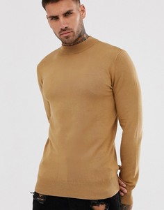 Эластичный обтягивающий джемпер с высоким воротом Gianni Feraud Premium-Коричневый