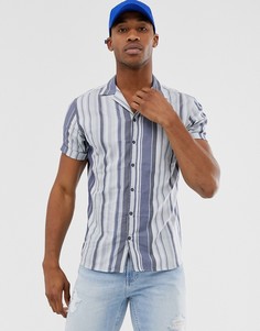 Синяя премиум-рубашка в полоску с короткими рукавами Jack & Jones-Темно-синий