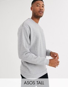 Серый меланжевый oversize-свитшот с золотистыми молниями ASOS DESIGN Tall