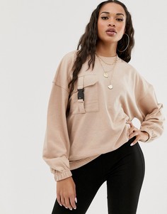 Розовый oversize-свитшот с пряжкой на кармане Missguided