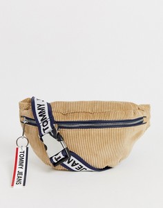 Сетчатая сумка-кошелек на пояс из вельвета с логотипом Tommy Jean-Бежевый