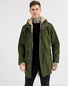Парка цвета хаки со съемной подкладкой из искусственного меха ASOS DESIGN-Зеленый