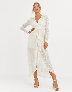 Кремовое платье с эффектом металлик и оборками Forever New-Кремовый