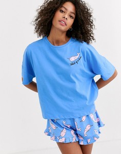 Пижамный комплект с китами ASOS DESIGN-Синий