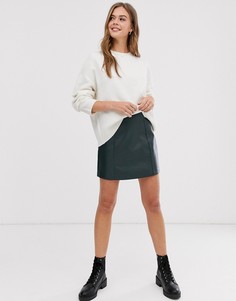 Темно-зеленая мини-юбка из искусственной кожи New Look-Зеленый
