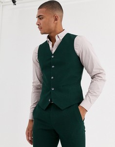 Зеленый супероблегающий фактурный жилет ASOS DESIGN wedding