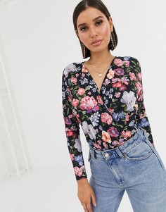 Боди с запахом и цветочным принтом Missguided-Мульти