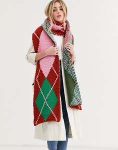 Длинный вязаный шарф с узором аргайл ASOS DESIGN-Мульти