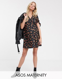 Платье-мини с цветочным принтом и завязками на рукавах ASOS DESIGN Maternity-Мульти
