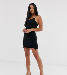 Платье мини на бретелях с разрезами ASOS DESIGN Petite-Черный