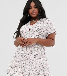 Чайное платье на пуговицах с винтажным цветочным принтом Daisy Street Plus-Белый
