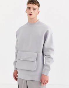 Серый oversize-свитшот с карманом ASOS WHITE