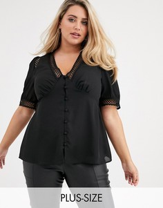 Блузка с короткими рукавами и кружевными вставками Fashion Union Plus-Черный