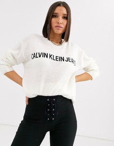 Джемпер из шерсти альпаки с логотипом Calvin Klein-Белый