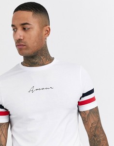 Приталенная футболка с полоской на рукавах и груди ASOS DESIGN-Белый