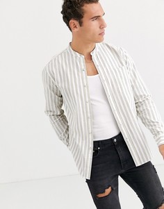 Белая рубашка в полоску с длинными рукавами и воротом на пуговице Topman-Белый