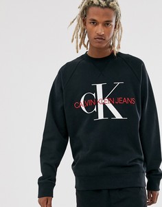 Черный свободный свитшот с логотипом-монограммой на груди Calvin Klein Jeans