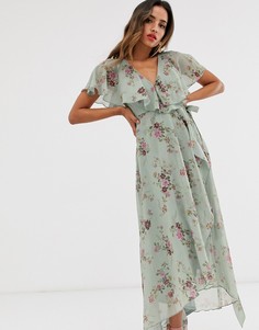 Платье макси с цветочным принтом и кейпом ASOS DESIGN-Мульти