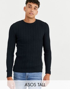 Темно-синий обтягивающий джемпер с узором \в косичку\" ASOS DESIGN Tall