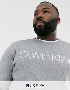 Серый меланжевый свитшот с круглым вырезом и логотипом Calvin Klein